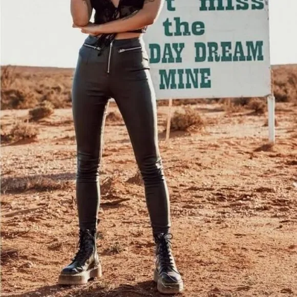 Princess Polly Faux Leather Flagstaff Pant | Black | 6 - Picture 2 of 8